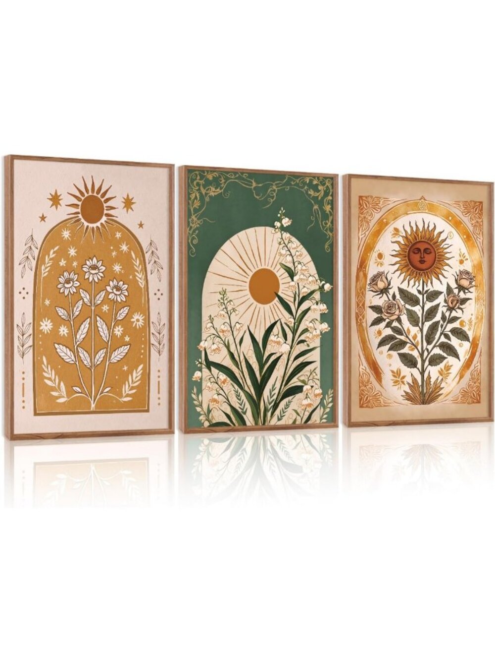 Bohemian Floral Canvas Wall Art Set - Nature-Inspired Decor for Living Room